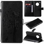 For Huawei Y9a Tree & Cat Pattern Pressed Printing Horizontal Flip PU Leather Case with Holder & Card Slots & Wallet & Lanyard(Black)