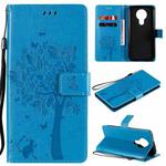 For Nokia 3.4 Tree & Cat Pattern Pressed Printing Horizontal Flip PU Leather Case with Holder & Card Slots & Wallet & Lanyard(Blue)