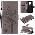 For Nokia 3.4 Tree & Cat Pattern Pressed Printing Horizontal Flip PU Leather Case with Holder & Card Slots & Wallet & Lanyard(Grey)