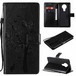 For Nokia 3.4 Tree & Cat Pattern Pressed Printing Horizontal Flip PU Leather Case with Holder & Card Slots & Wallet & Lanyard(Black)