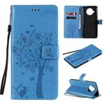 For Xiaomi Mi 10T Lite 5G Tree & Cat Pattern Pressed Printing Horizontal Flip PU Leather Case with Holder & Card Slots & Wallet & Lanyard(Blue)