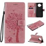 For Xiaomi Mi 10T Lite 5G Tree & Cat Pattern Pressed Printing Horizontal Flip PU Leather Case with Holder & Card Slots & Wallet & Lanyard(Pink)