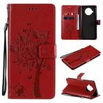 For Xiaomi Mi 10T Lite 5G Tree & Cat Pattern Pressed Printing Horizontal Flip PU Leather Case with Holder & Card Slots & Wallet & Lanyard(Red)