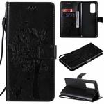 For Xiaomi Mi 10T / 10T Pro Tree & Cat Pattern Pressed Printing Horizontal Flip PU Leather Case with Holder & Card Slots & Wallet & Lanyard(Black)