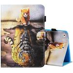 Sewing Thread Horizontal Painted Flat Leather Case with Pen Cover & Anti Skid Strip & Card Slot & Holder & Sleep / Wake-up Function For iPad Air 2(Cat And Tiger)