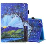 For Samsung Galaxy Tab A7 2020 T500 / T505 Sewing Thread Horizontal Painted Flat Leather Case with Pen Cover & Anti Skid Strip & Card Slot & Holder & Sleep / Wake-up Function(Sunrise With Tree)
