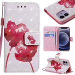 For iPhone 12 mini 3D Painting Horizontal Flip Leather Case with Holder & Card Slot & Lanyard (Red Rose)