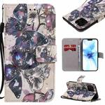 For iPhone 12 / 12 Pro 3D Painting Horizontal Flip Leather Case with Holder & Card Slot & Lanyard(Black Butterflies)