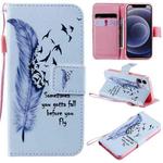 For iPhone 12 mini Painting Horizontal Flip Leather Case with Holder & Card Slot & Lanyard (Feather)