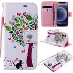 For iPhone 12 mini Painting Horizontal Flip Leather Case with Holder & Card Slot & Lanyard (Cat and Tree)