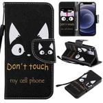 For iPhone 12 mini Painting Horizontal Flip Leather Case with Holder & Card Slot & Lanyard (Cat Ears)