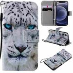 For iPhone 12 mini Painting Horizontal Flip Leather Case with Holder & Card Slot & Lanyard (White Leopard)