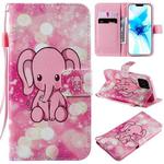 For iPhone 12 / 12 Pro Painting Horizontal Flip Leather Case with Holder & Card Slot & Lanyard(Pink Elephant)