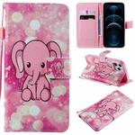 For iPhone 12 Pro Max Painting Horizontal Flip Leather Case with Holder & Card Slot & Lanyard(Pink Elephant)