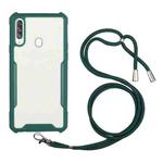 For Samsung Galaxy A20 / A30 Acrylic + Color TPU Shockproof Case with Neck Lanyard(Dark Green)