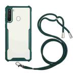 For Samsung Galaxy A21 Acrylic + Color TPU Shockproof Case with Neck Lanyard(Dark Green)