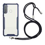 For Samsung Galaxy A21 Acrylic + Color TPU Shockproof Case with Neck Lanyard(Dark Blue)