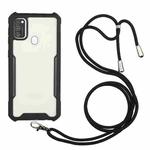 For Samsung Galaxy A21s Acrylic + Color TPU Shockproof Case with Neck Lanyard(Black)