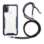 For Samsung Galaxy A21s Acrylic + Color TPU Shockproof Case with Neck Lanyard(Dark Blue)