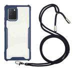 For Samsung Galaxy A51 Acrylic + Color TPU Shockproof Case with Neck Lanyard(Dark Blue)