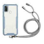 For Samsung Galaxy M30s / M21 Acrylic + Color TPU Shockproof Case with Neck Lanyard(Milk Grey)