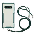 For Samsung Galaxy S10+ Acrylic + Color TPU Shockproof Case with Neck Lanyard(Dark Green)
