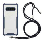 For Samsung Galaxy S10+ Acrylic + Color TPU Shockproof Case with Neck Lanyard(Dark Blue)