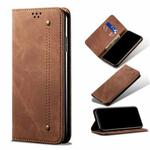 For Samsung Galaxy A72 5G Denim Texture Casual Style Horizontal Flip Leather Case with Holder & Card Slots & Wallet(Brown)