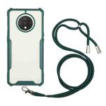 For OnePlus 7T Acrylic + Color TPU Shockproof Case with Neck Lanyard(Dark Green)