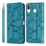 For Samsung Galaxy A20e Life of Tree Embossing Pattern Horizontal Flip Leather Case with Holder & Card Slot & Wallet & Photo Frame & Lanyard(Lake Blue)