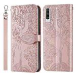 For Samsung Galaxy A50 Life of Tree Embossing Pattern Horizontal Flip Leather Case with Holder & Card Slot & Wallet & Photo Frame & Lanyard(Rose Gold)