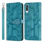 For Samsung Galaxy A50 Life of Tree Embossing Pattern Horizontal Flip Leather Case with Holder & Card Slot & Wallet & Photo Frame & Lanyard(Lake Blue)