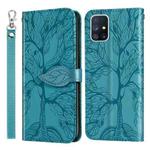 For Samsung Galaxy A51 Life of Tree Embossing Pattern Horizontal Flip Leather Case with Holder & Card Slot & Wallet & Photo Frame & Lanyard(Lake Blue)