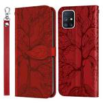 For Samsung Galaxy M40s Life of Tree Embossing Pattern Horizontal Flip Leather Case with Holder & Card Slot & Wallet & Photo Frame & Lanyard(Red)
