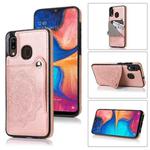 For Samsung Galaxy A20 / A30 Embossed Pattern PU + TPU Protective Case with Holder & Wallet & Card Slots(Rose Gold)