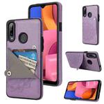 For Samsung Galaxy A20s Embossed Pattern PU + TPU Protective Case with Holder & Wallet & Card Slots(Purple)