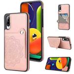 For Samsung Galaxy A50 Embossed Pattern PU + TPU Protective Case with Holder & Wallet & Card Slots(Rose Gold)