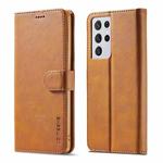 For Samsung Galaxy S21 Ultra 5G LC.IMEEKE Calf Texture Horizontal Flip Leather Case with Holder & Card Slots & Wallet(Yellow)
