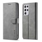 For Samsung Galaxy S21 Ultra 5G LC.IMEEKE Calf Texture Horizontal Flip Leather Case with Holder & Card Slots & Wallet(Grey)