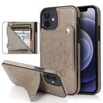 For iPhone 12 mini Embossed Pattern PU + TPU Protective Case with Holder & Wallet & Card Slots (Grey)