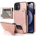 For iPhone 12 mini Embossed Pattern PU + TPU Protective Case with Holder & Wallet & Card Slots (Rose Gold)