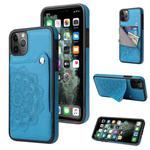 For iPhone 11 Pro Max Embossed Pattern PU + TPU Protective Case with Holder & Wallet & Card Slots (Blue)