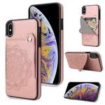 For iPhone X / XS Embossed Pattern PU + TPU Protective Case with Holder & Wallet & Card Slots(Rose Gold)