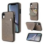 For iPhone XR Embossed Pattern PU + TPU Protective Case with Holder & Wallet & Card Slots(Grey)
