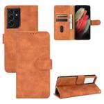 For Samsung Galaxy S21 Ultra 5G Solid Color Skin Feel Magnetic Buckle Horizontal Flip Calf Texture PU Leather Case with Holder & Card Slots & Wallet(Brown)