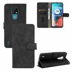 For Motorola Moto E7 Solid Color Skin Feel Magnetic Buckle Horizontal Flip Calf Texture PU Leather Case with Holder & Card Slots & Wallet(Black)