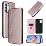 For OPPO Reno5 Pro 5G Carbon Fiber Texture Horizontal Flip TPU + PC + PU Leather Case with Card Slot(Pink)