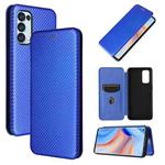 For OPPO Reno5 Pro 5G Carbon Fiber Texture Horizontal Flip TPU + PC + PU Leather Case with Card Slot(Blue)