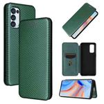 For OPPO Reno5 Pro 5G Carbon Fiber Texture Horizontal Flip TPU + PC + PU Leather Case with Card Slot(Green)