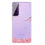 For Samsung Galaxy S21 5G Colored Drawing Pattern Highly Transparent TPU Protective Case(Fallen Cherry Blossoms)